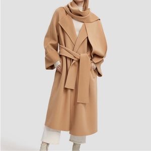 New Lattelier camel coat cashmere wool coat with scarf